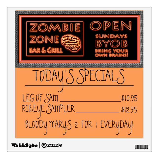 Funny Zombie Food Menu Halloween Prop Wall Decal (Front)