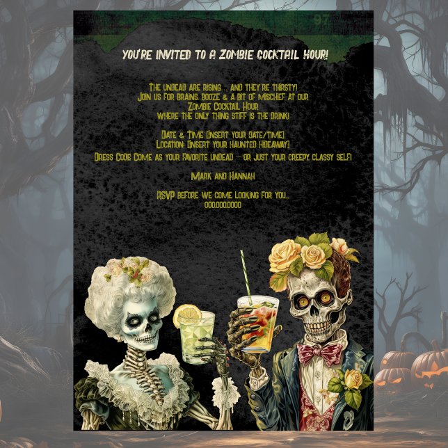 Funny Zombie Halloween Cocktail Party Invitation (Halloween Cocktail Party with Zombie theme. Frightfully fun and funny. Party on!)