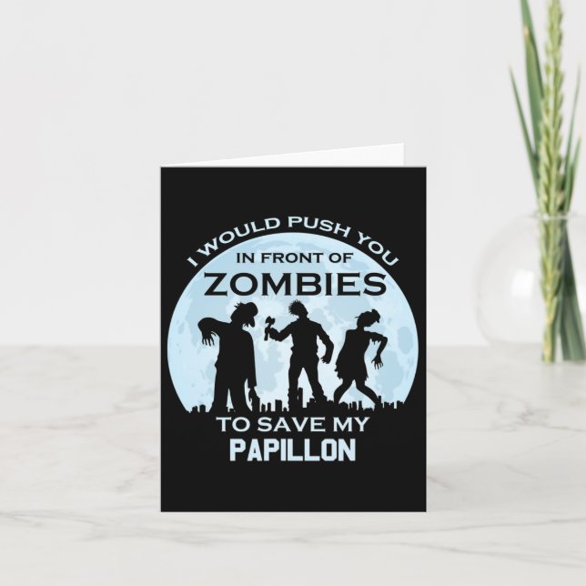 Funny Zombie Halloween Pet Papillon  Card (Front)