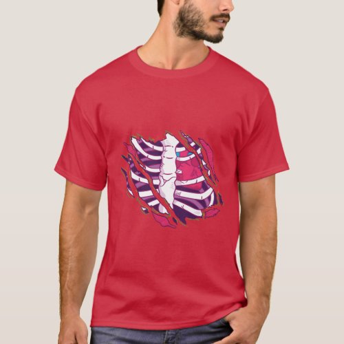 Funny Zombie Ripped Skin Skeleton Flesh Spine Out T_Shirt