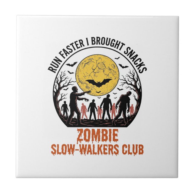 Funny Zombie Shirt with Engraved Moon and Dark Hum Ceramic Tile (Front)