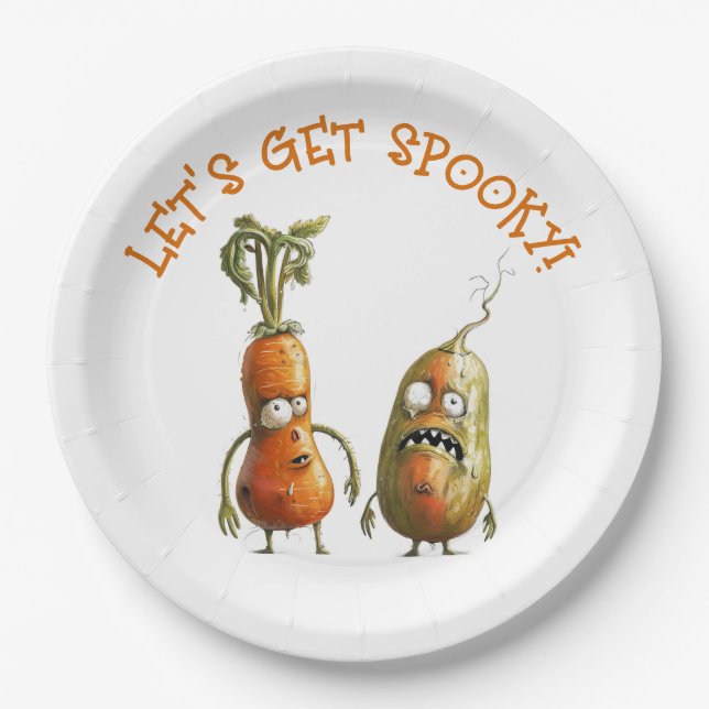 Funny zombie vegetables Halloween  Paper Plates (Front)