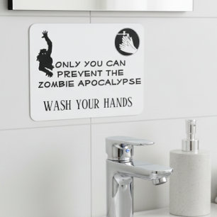 Funny Zombie Wash Hands Restaurant Bathroom Door Sign