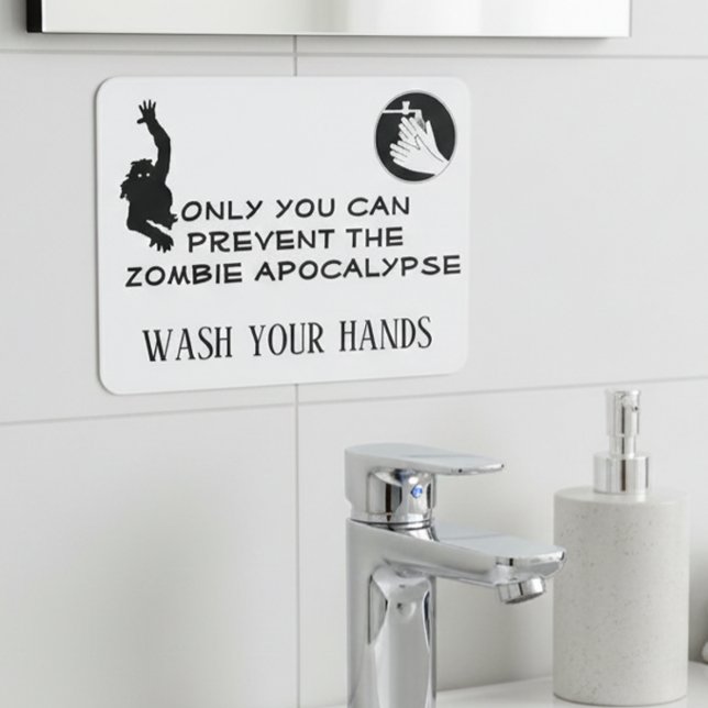 Funny Zombie Wash Hands Restaurant Bathroom Door Sign (Creator Uploaded)