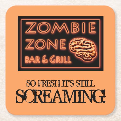 Funny Zombie Zone Halloween Party Square Paper Coaster