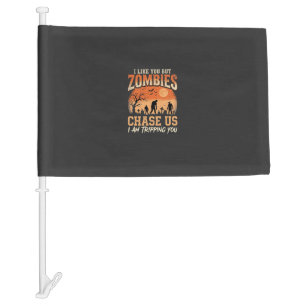 Funny Zombies Halloween Chase Us Design Car Flag