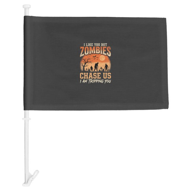 Funny Zombies Halloween Chase Us Design Car Flag (Front)