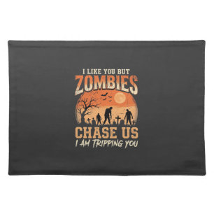 Funny Zombies Halloween Chase Us Design Cloth Placemat