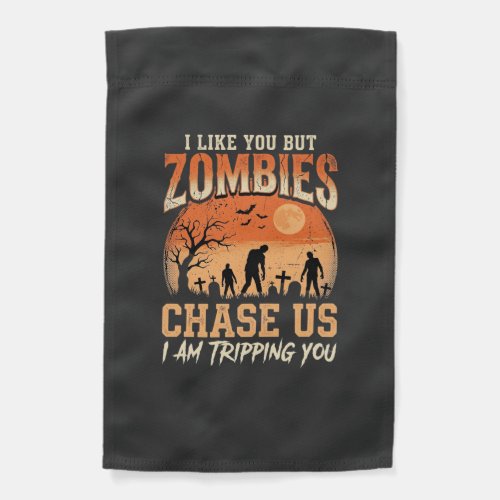 Funny Zombies Halloween Chase Us Design Garden Flag