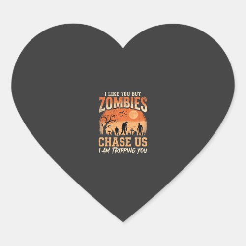 Funny Zombies Halloween Chase Us Design Heart Sticker