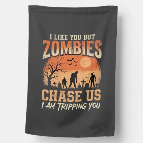 Funny Zombies Halloween Chase Us Design House Flag