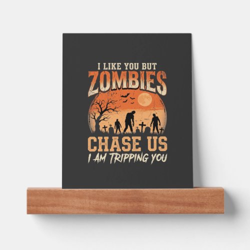 Funny Zombies Halloween Chase Us Design Picture Ledge