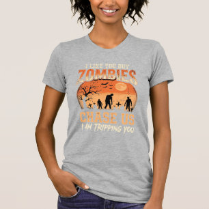 Funny Zombies Halloween Chase Us Design T-Shirt