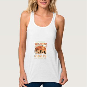 Funny Zombies Halloween Chase Us Design Tank Top