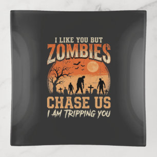 Funny Zombies Halloween Chase Us Design Trinket Tray
