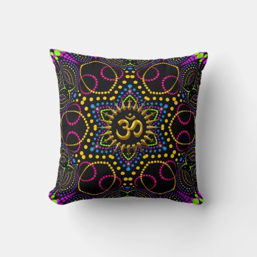 Funtastica Mandala Om Symbol Colorful design Throw Pillow