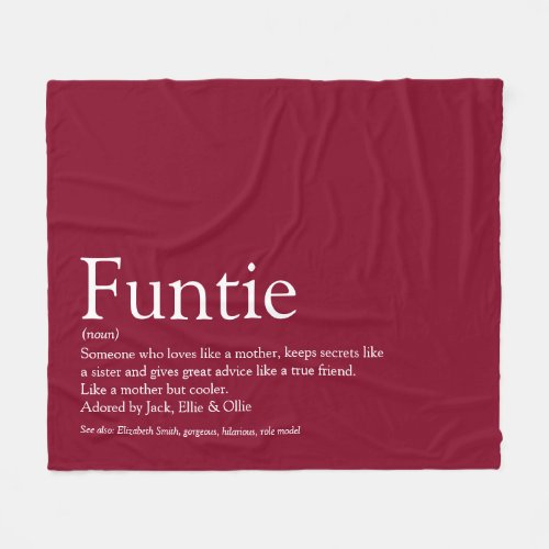Funtie Aunt Auntie Definition Burgundy Fleece Blanket