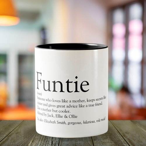 Funtie Aunt Auntie Definition Modern Fun Two_Tone Coffee Mug