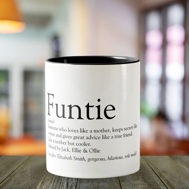 Funtie, Aunt, Auntie Definition Modern Fun Two-Tone Coffee Mug