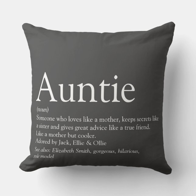 Funtie Aunt Auntie Definition Modern Gray Throw Pillow (Front)