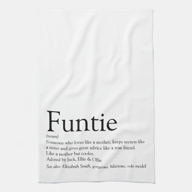 Funtie, Aunt, Auntie Definition Modern Typographic Kitchen Towel (Vertical)