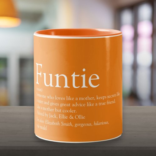 Funtie Aunt Auntie Definition Orange Personalized Two_Tone Coffee Mug