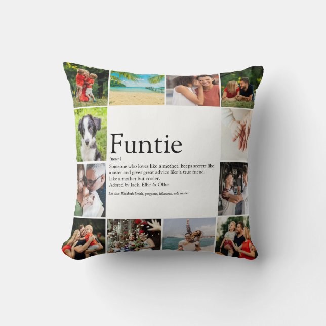 Funtie Aunt Auntie Definition Photo Collage Throw Pillow (Front)