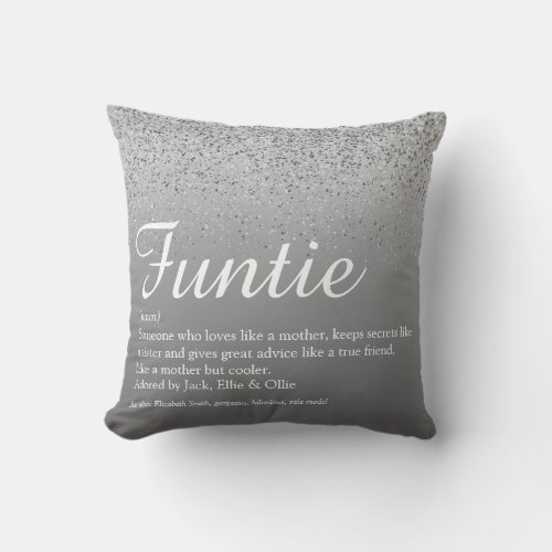 Funtie Aunt Auntie Definition Silver Glitter Throw Pillow