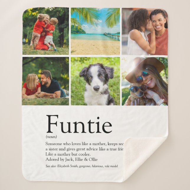 Funtie Aunt Auntie Modern Photo Collage Sherpa Blanket (Front)