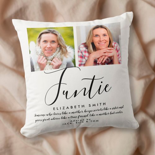Funtie Fun Auntie Quote Elegant Script Photo Throw Pillow