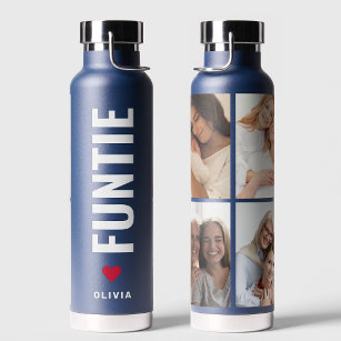 Funtie   Fun Cool Aunt Custom Name 4 Photo Collage Water Bottle