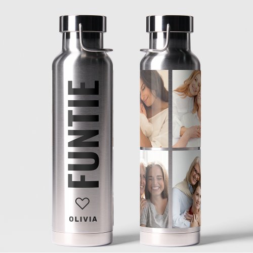 Funtie  Fun Cool Aunt Custom Name 4 Photo Collage Water Bottle
