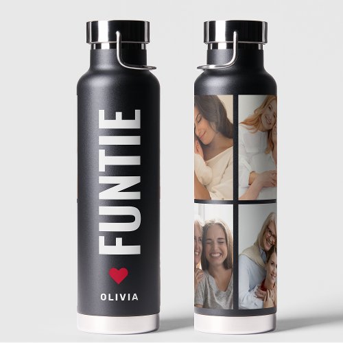 Funtie  Fun Cool Aunt Custom Name 4 Photo Collage Water Bottle