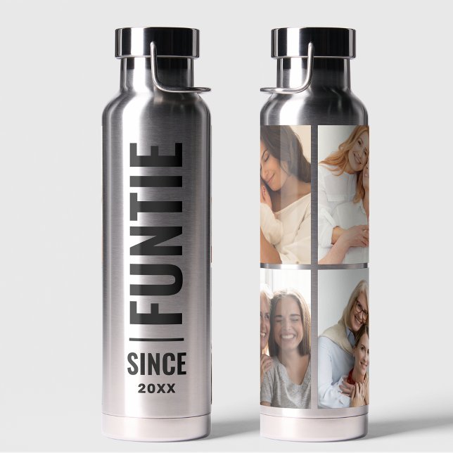 Funtie | Fun Cool Aunt Custom Year 4 Photo Collage Water Bottle (Creator Uploaded)