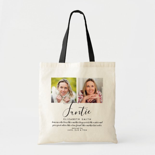 Funtie Modern Script Auntie Quote Photo Tote Bag (Front)
