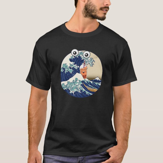 Funy Kanagawa Great Wave Drinking Boba Bubble Milk T-Shirt (Front)
