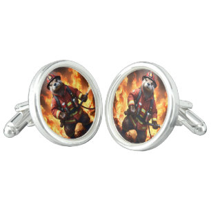 **"Fur and Flames: The Otter Fireman’s Backburning Cufflinks