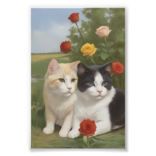Fur and Floral Bliss Cats Among the Flowers Photo Print