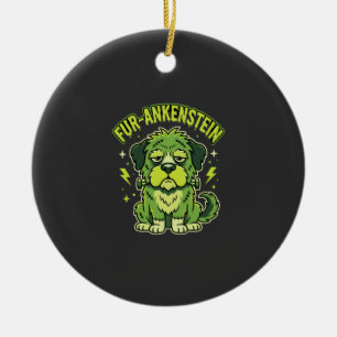 Fur-Ankenstein Funny Frankenstein Dog Halloween Ceramic Ornament