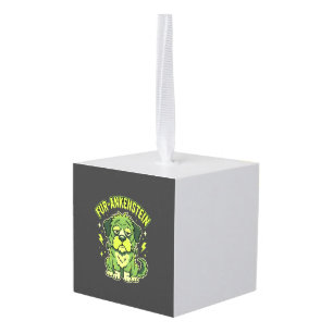Fur-Ankenstein Funny Frankenstein Dog Halloween Cube Ornament