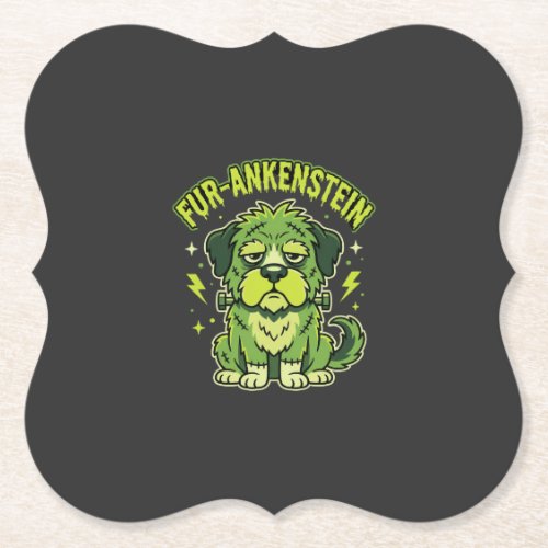 Fur-Ankenstein Funny Frankenstein Dog Halloween Paper Coaster