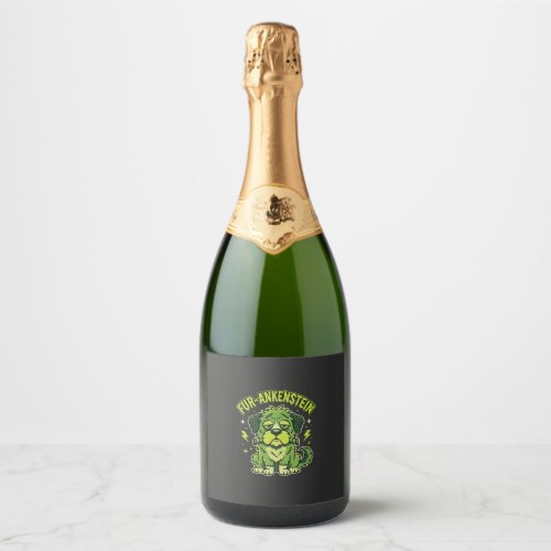 Fur-Ankenstein Funny Frankenstein Dog Halloween Sparkling Wine Label
