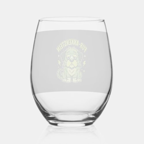 Fur-Ankenstein Funny Frankenstein Dog Halloween Stemless Wine Glass