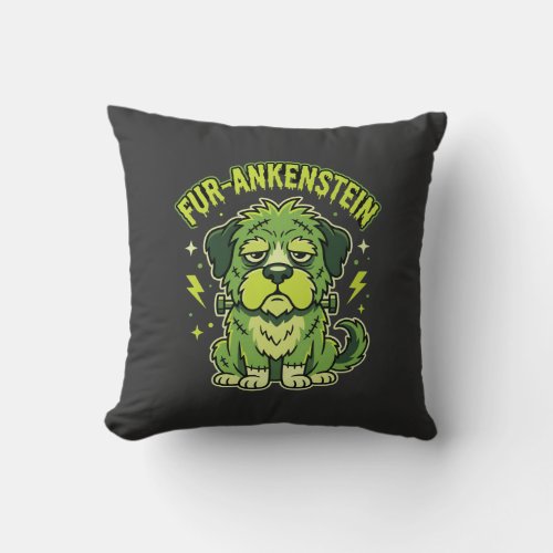Fur-Ankenstein Funny Frankenstein Dog Halloween Throw Pillow