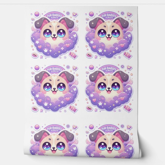 Fur Babies Always Cute Kawaii Puppy Wall Mural Wallpaper (Unrolling)