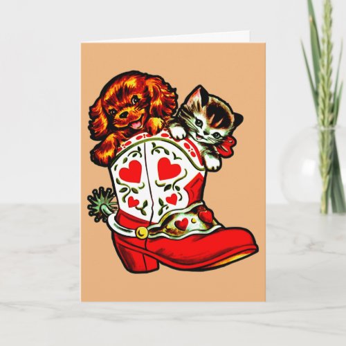 Fur Babies in a Boot Valentine Holiday Card