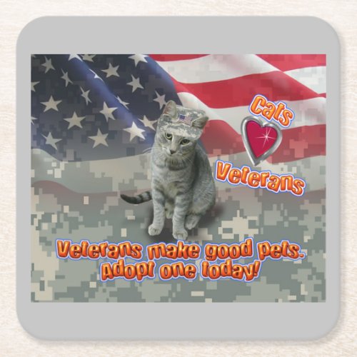 Fur Battle Buddies_Cats_Love Veterans Square Paper Coaster