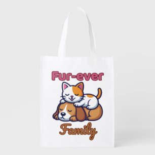 Fur‑ever Family - Adorable Cat & Dog Design Grocery Bag