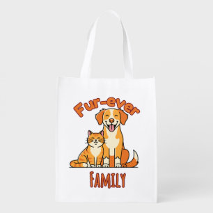 Fur‑ever Family – Cute Cat & Dog for Pet Parents Grocery Bag