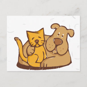 Fur-Ever Friends Cat and Dog Together Postcard